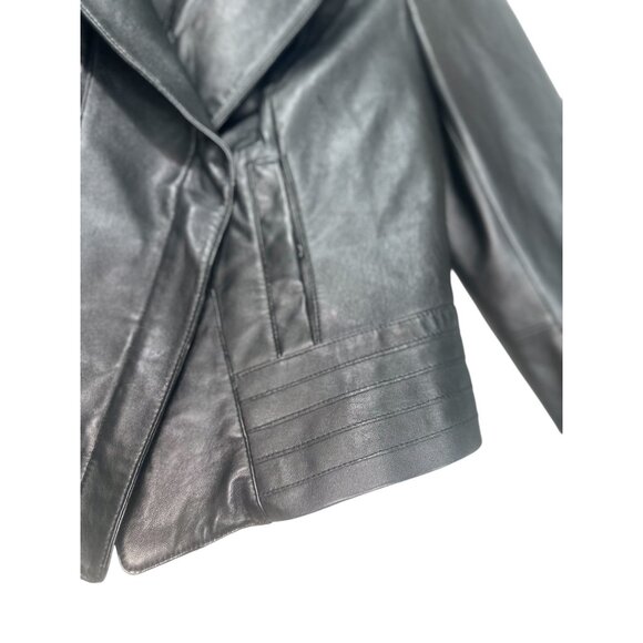 Sao Paulo Lamb Leather Moto Jacket Womens Small Black Biker Crop Asymmetrical - Picture 15 of 16